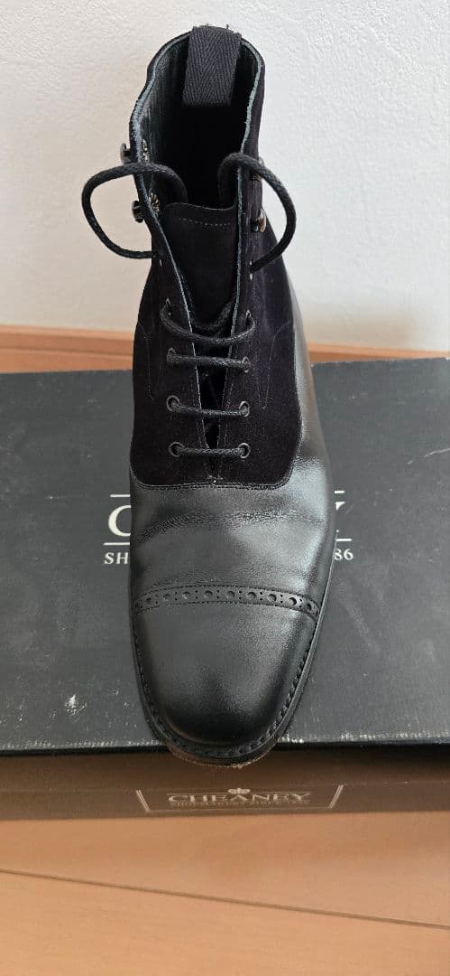 CHEANEY レザーxスエード　コンビ　ブーツ 黒　サイズ7　25.5相当