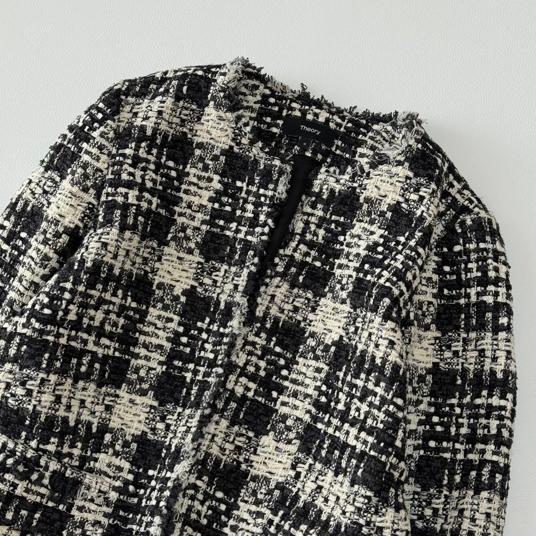 23AW✨ 美品 セオリー ツイードジャケット ノーカラー 現行 近年 日本製