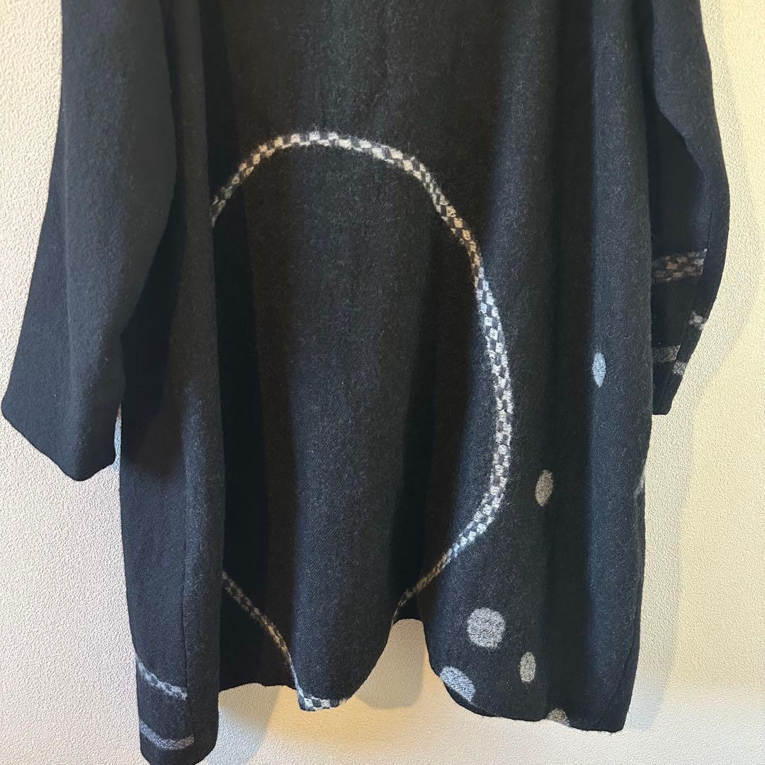 慈雨 センソユニコ ドット 柄 アシンメトリー 変形 ウール コート 40