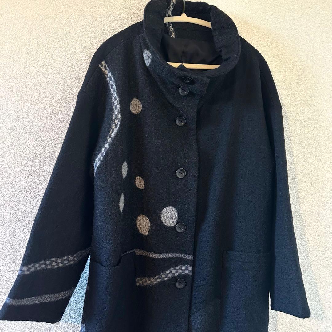 慈雨 センソユニコ ドット 柄 アシンメトリー 変形 ウール コート 40