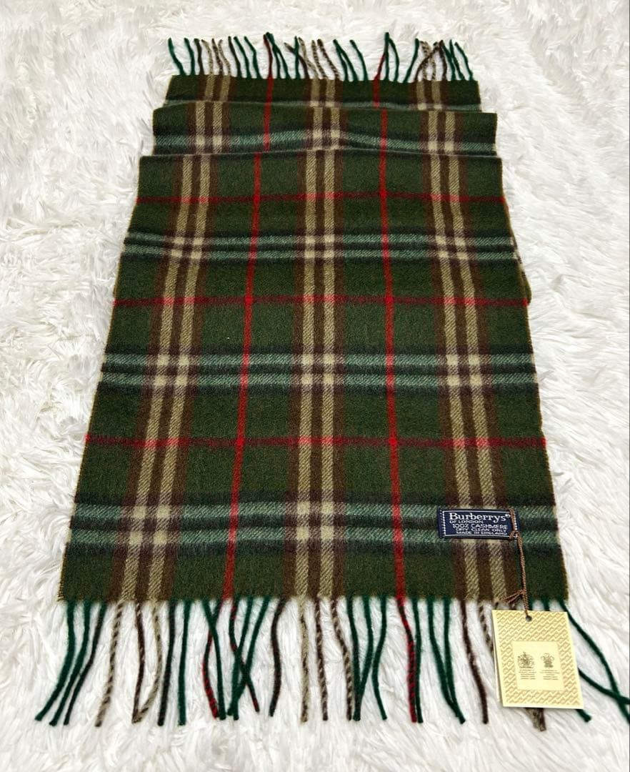 【新品】バーバリーズ　カシミヤ100% マフラー　グリーン系