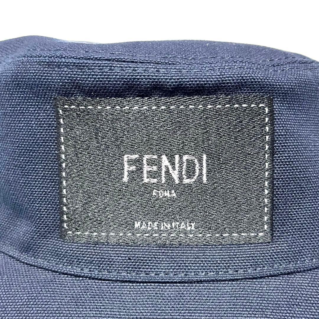 FENDI バケットハット ネイビー ロゴ刺繍パッチ 帽子 美品 未使用 タグ付