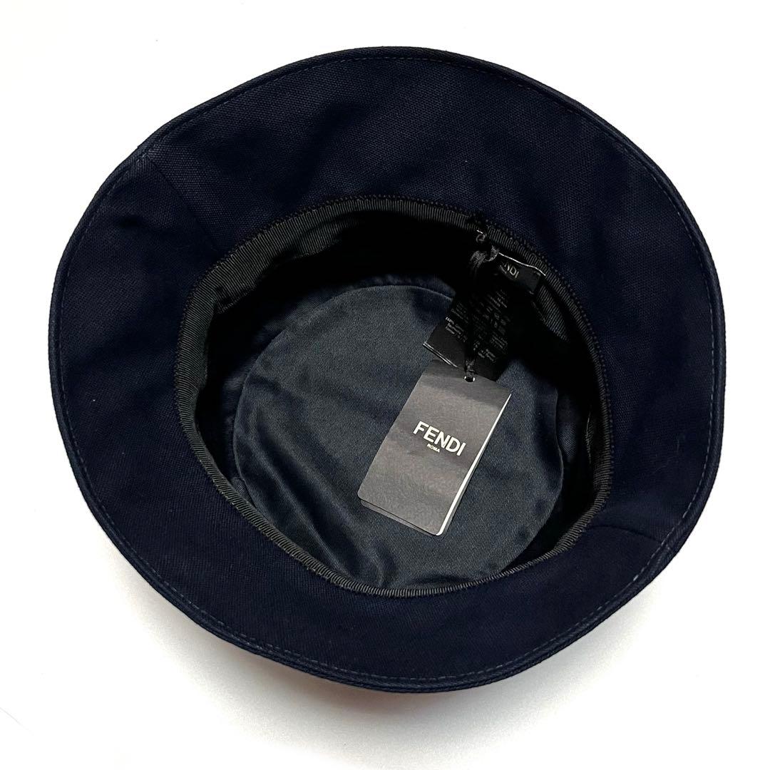 FENDI バケットハット ネイビー ロゴ刺繍パッチ 帽子 美品 未使用 タグ付