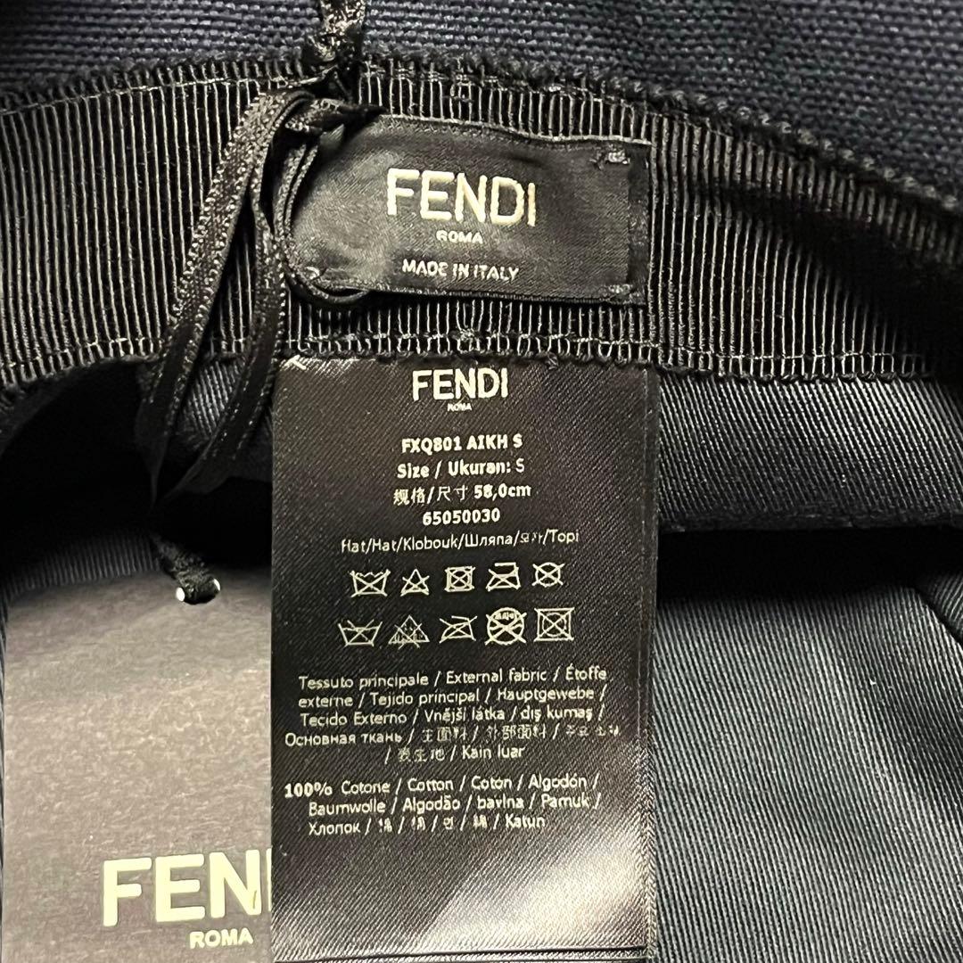 FENDI バケットハット ネイビー ロゴ刺繍パッチ 帽子 美品 未使用 タグ付