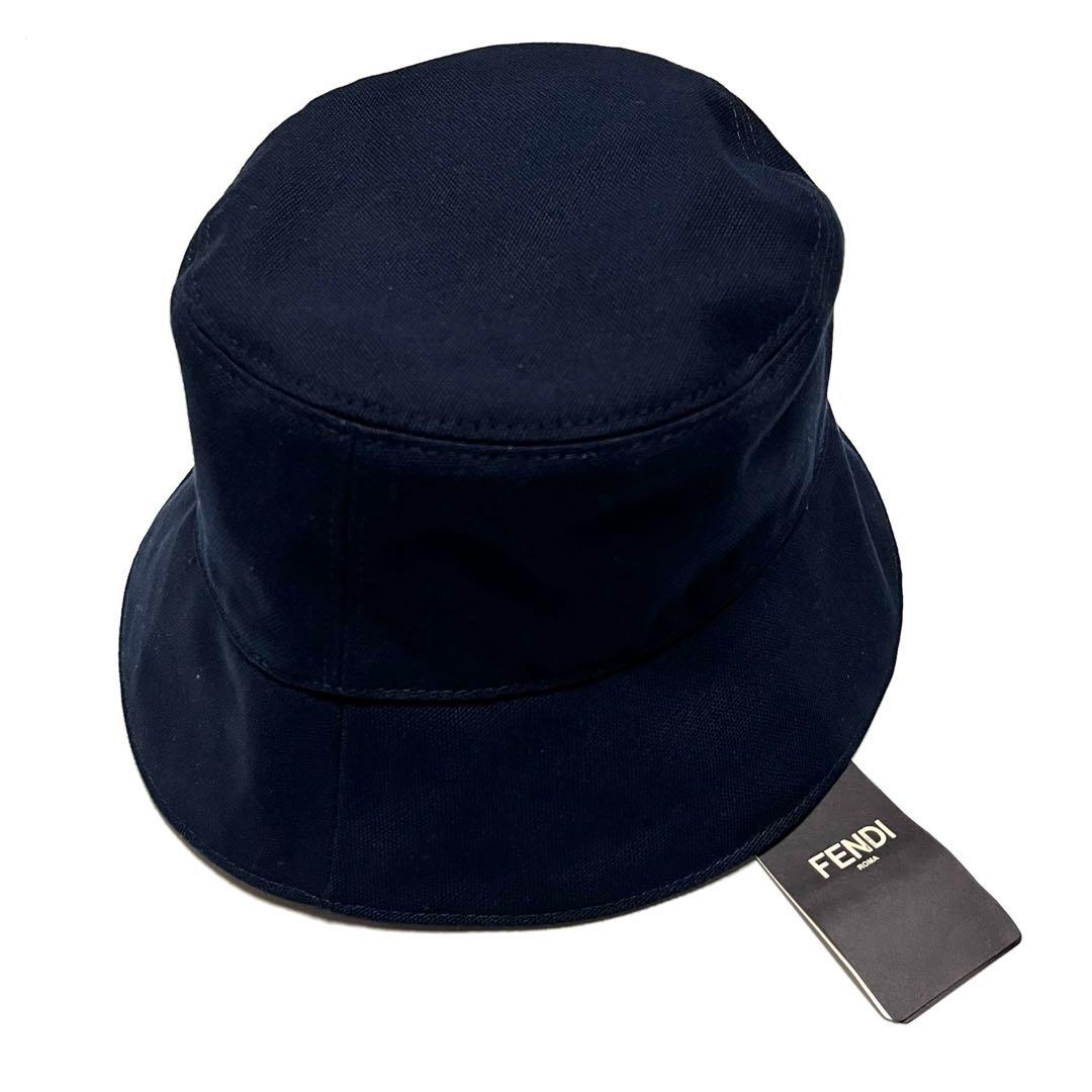 FENDI バケットハット ネイビー ロゴ刺繍パッチ 帽子 美品 未使用 タグ付
