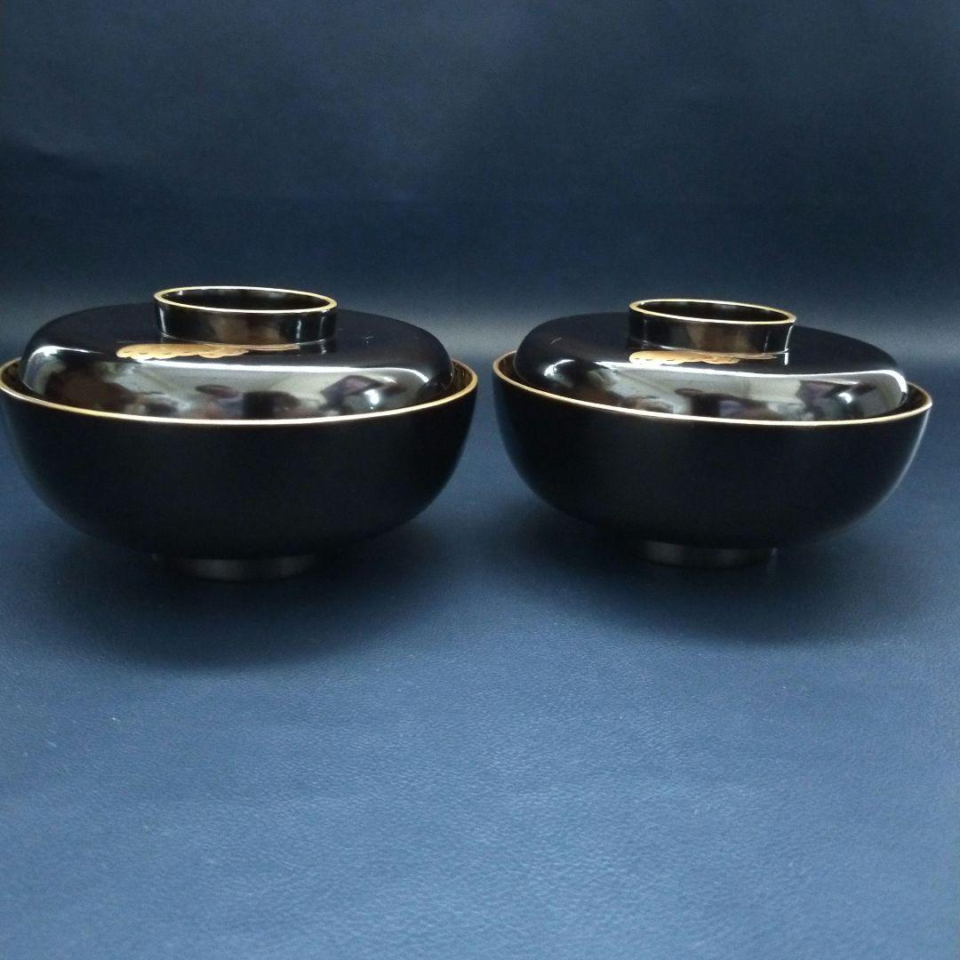確認用　能登輪島塗 内総沈金 牡丹紋詰 吸物椀 茶道具 懐石 菓子椀 2客