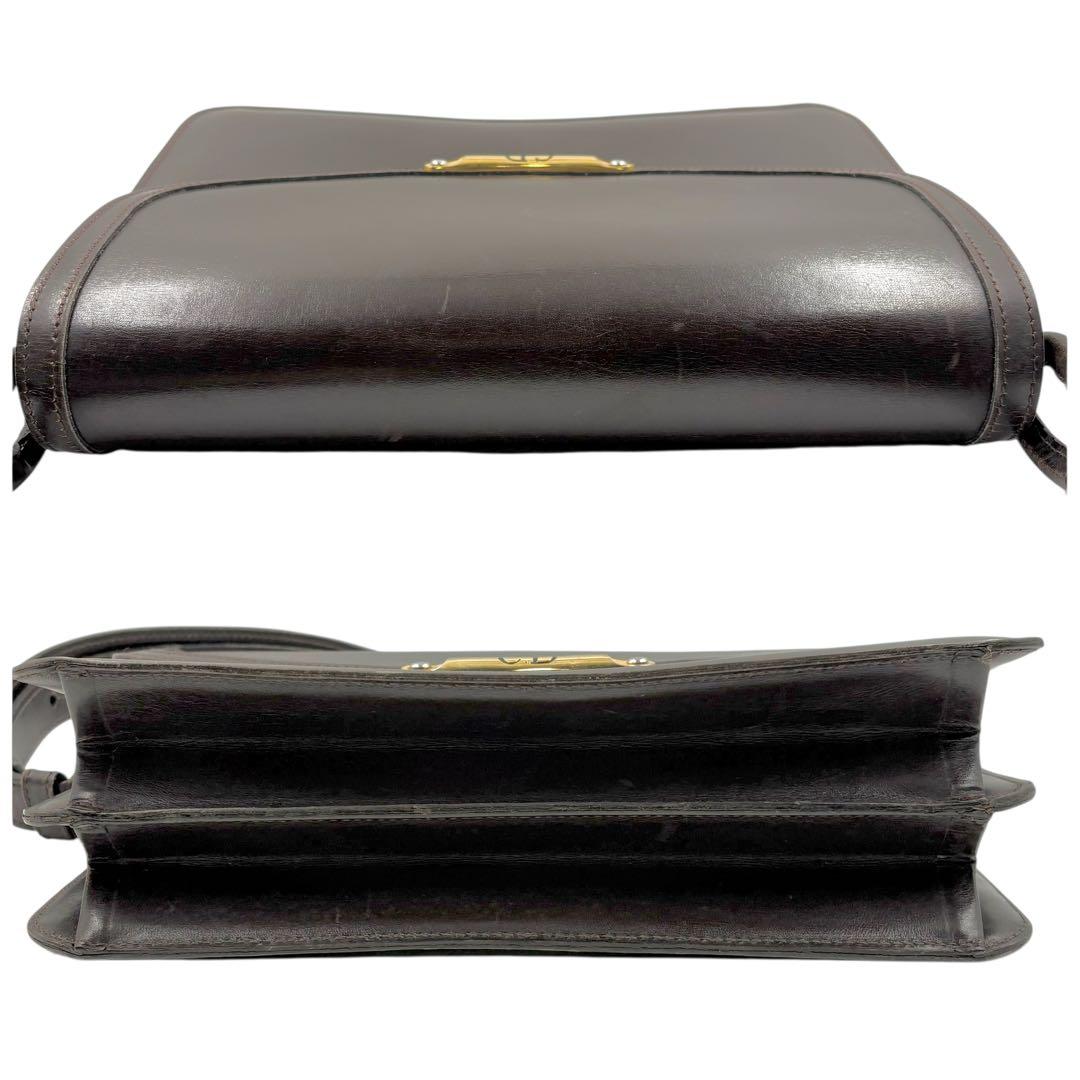 レア クリスチャンディオール ショルダーバッグ レザー ブラウン ゴールド金具