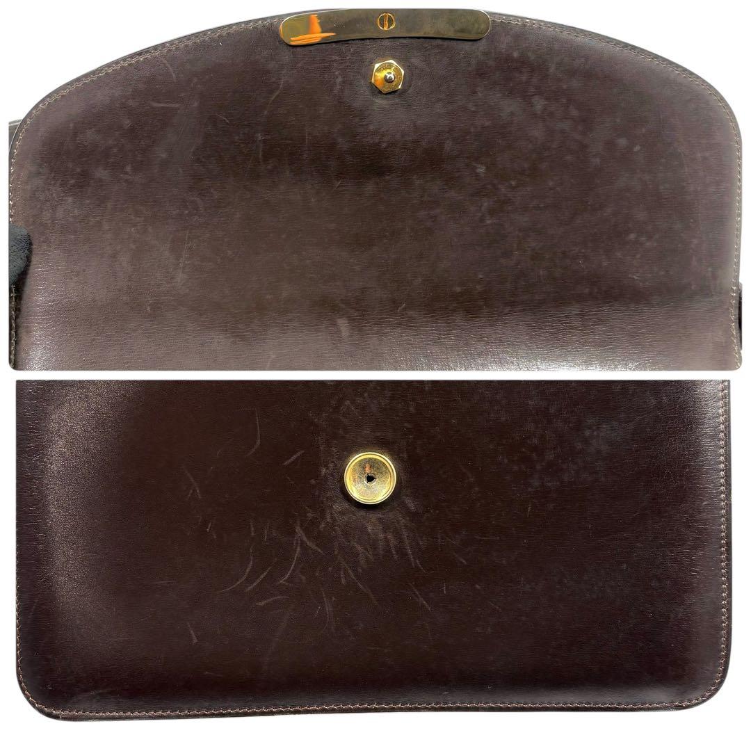 レア クリスチャンディオール ショルダーバッグ レザー ブラウン ゴールド金具