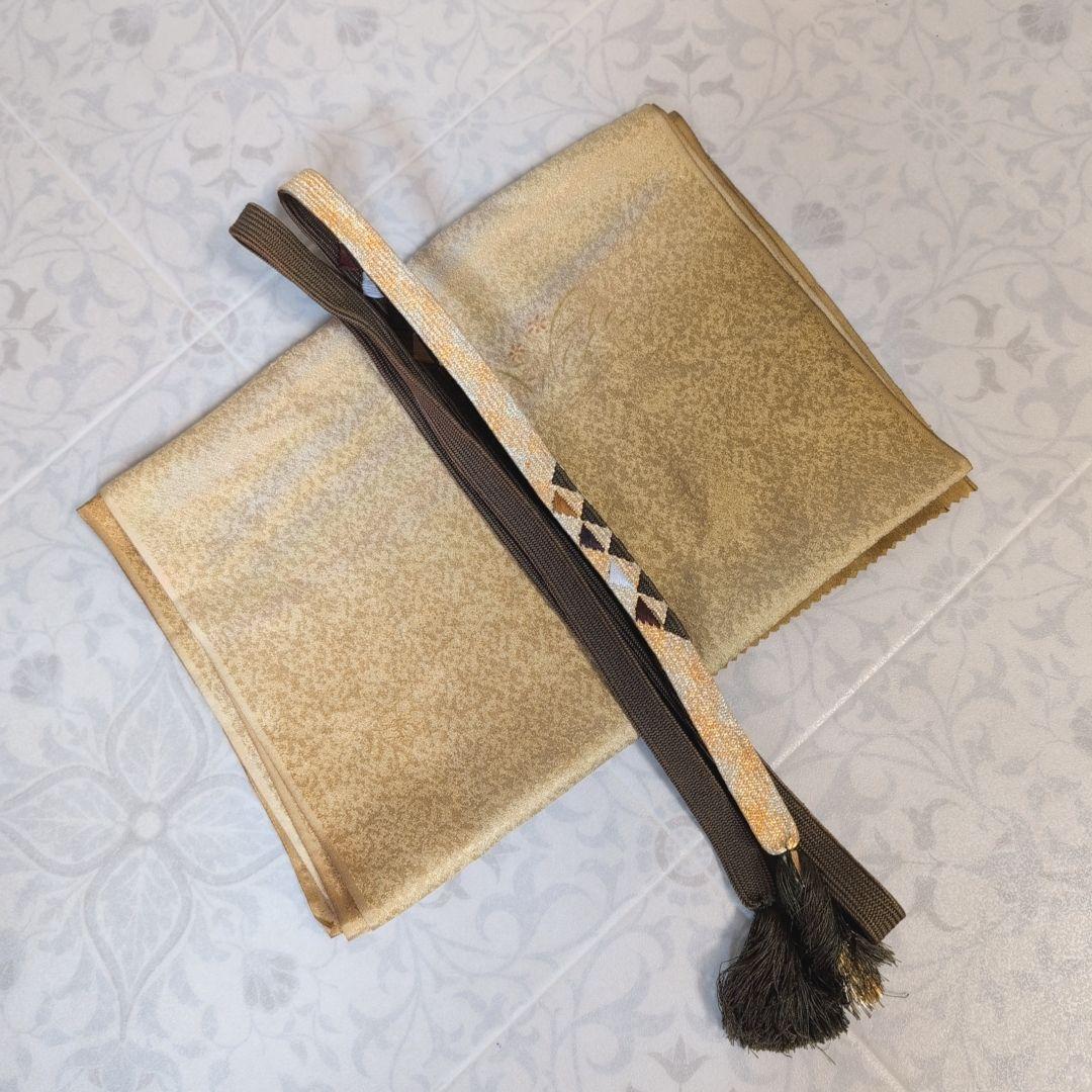 訪問着　フルセット　着物　正絹　カーキ　緑　孔雀の羽　藤の花　祝い事　豪華　A2