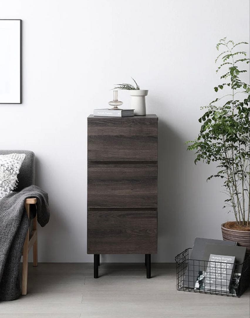 RASIK 脚付きチェスト 大容量 スリム3段 幅40cm ブラウン