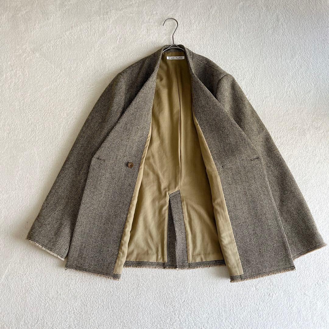 極美品☆RIAM PLAGE ヘリンボーン ノーカラージャケット ダブルブレスト