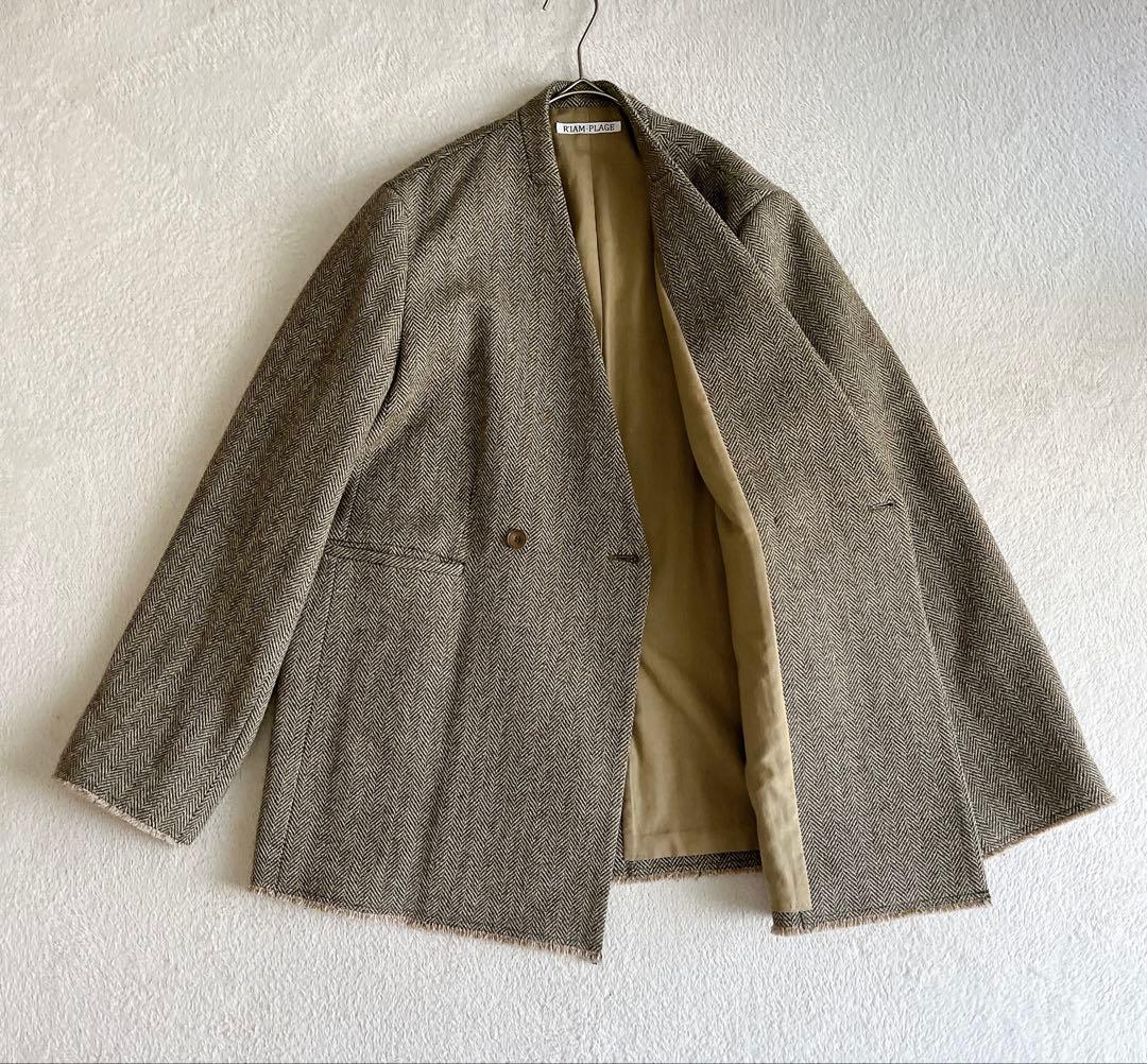 極美品☆RIAM PLAGE ヘリンボーン ノーカラージャケット ダブルブレスト