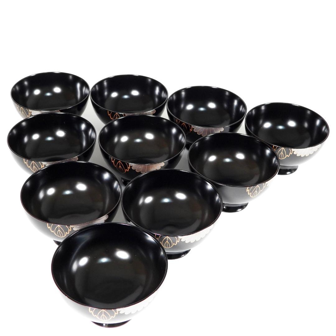 漆器　蒔絵金彩菊花紋 天然木製　蓋付椀　お煮物椀　吸物椀　5客 2セット