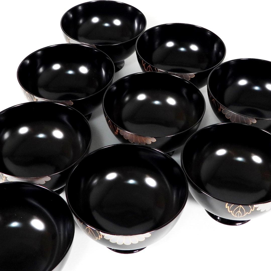 漆器　蒔絵金彩菊花紋 天然木製　蓋付椀　お煮物椀　吸物椀　5客 2セット