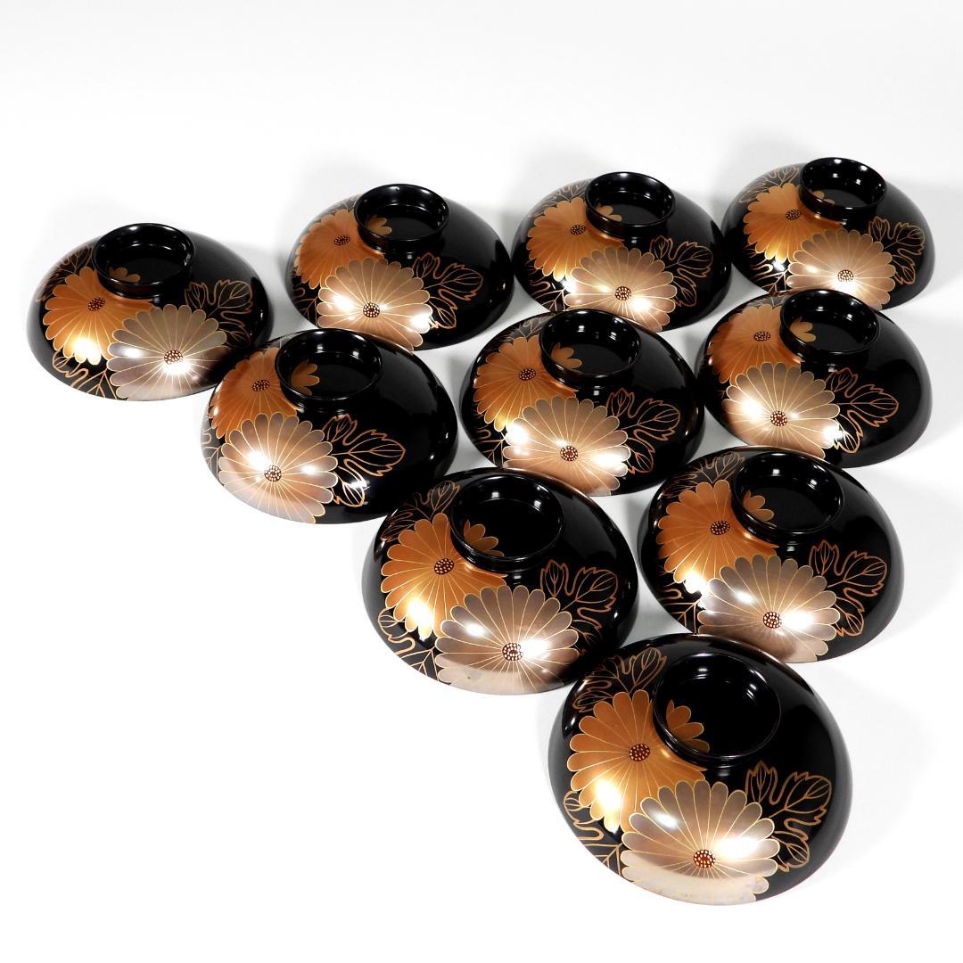 漆器　蒔絵金彩菊花紋 天然木製　蓋付椀　お煮物椀　吸物椀　5客 2セット