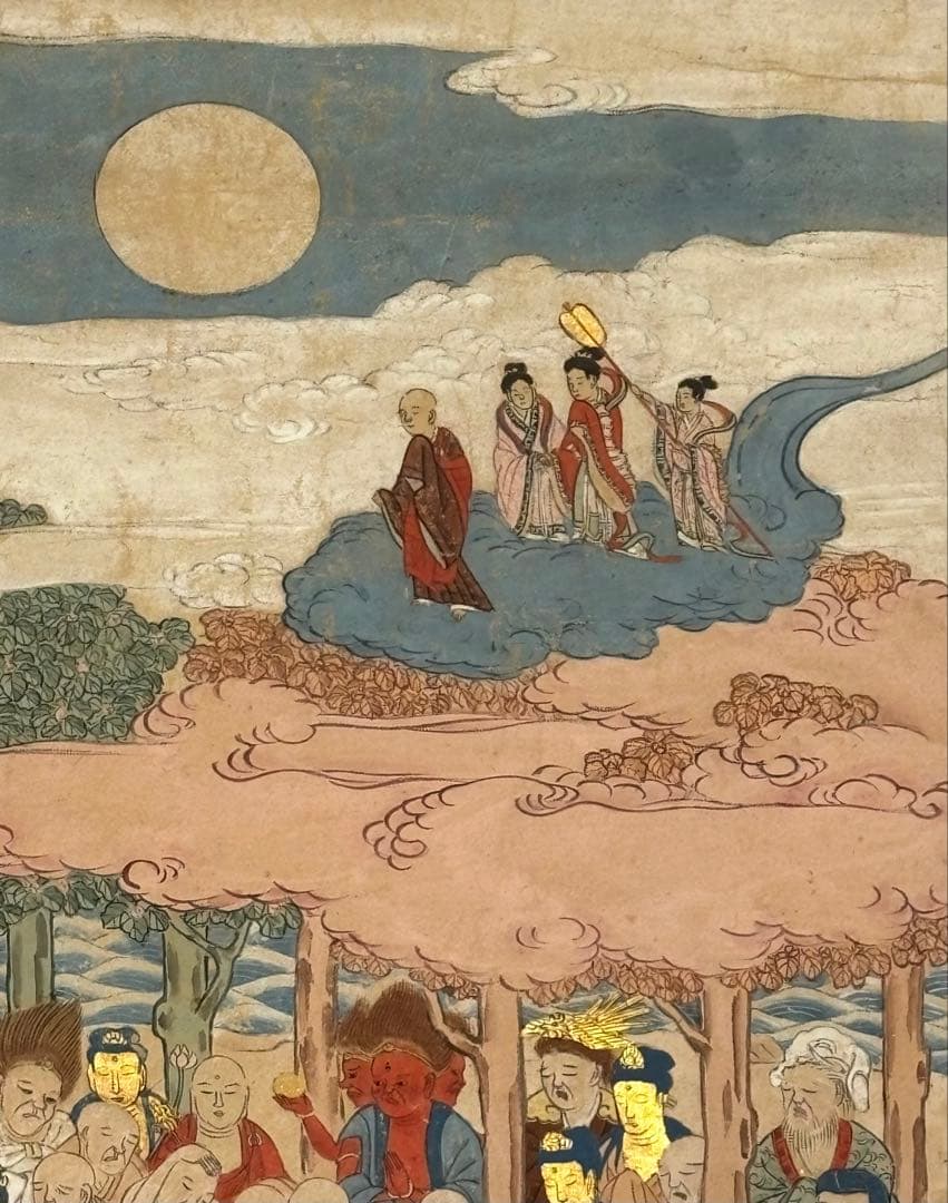 「極彩色 釈迦涅槃図」江戸時代中期頃筆 1幅|仏教美術 仏像 和本 古典籍 仏陀