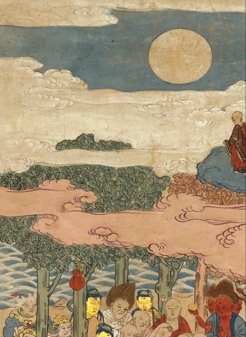 「極彩色 釈迦涅槃図」江戸時代中期頃筆 1幅|仏教美術 仏像 和本 古典籍 仏陀