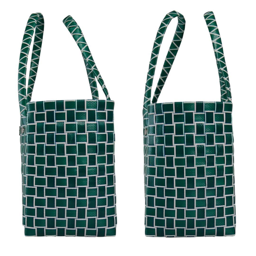 未使用級 マルニ マーケット フラワーカフェ マイクロ かごバッグ グリーン