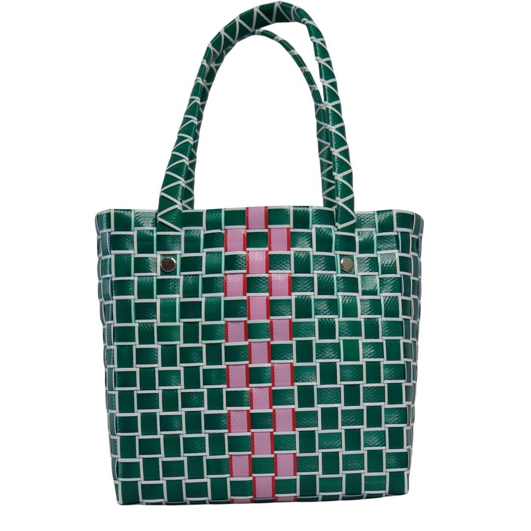 未使用級 マルニ マーケット フラワーカフェ マイクロ かごバッグ グリーン