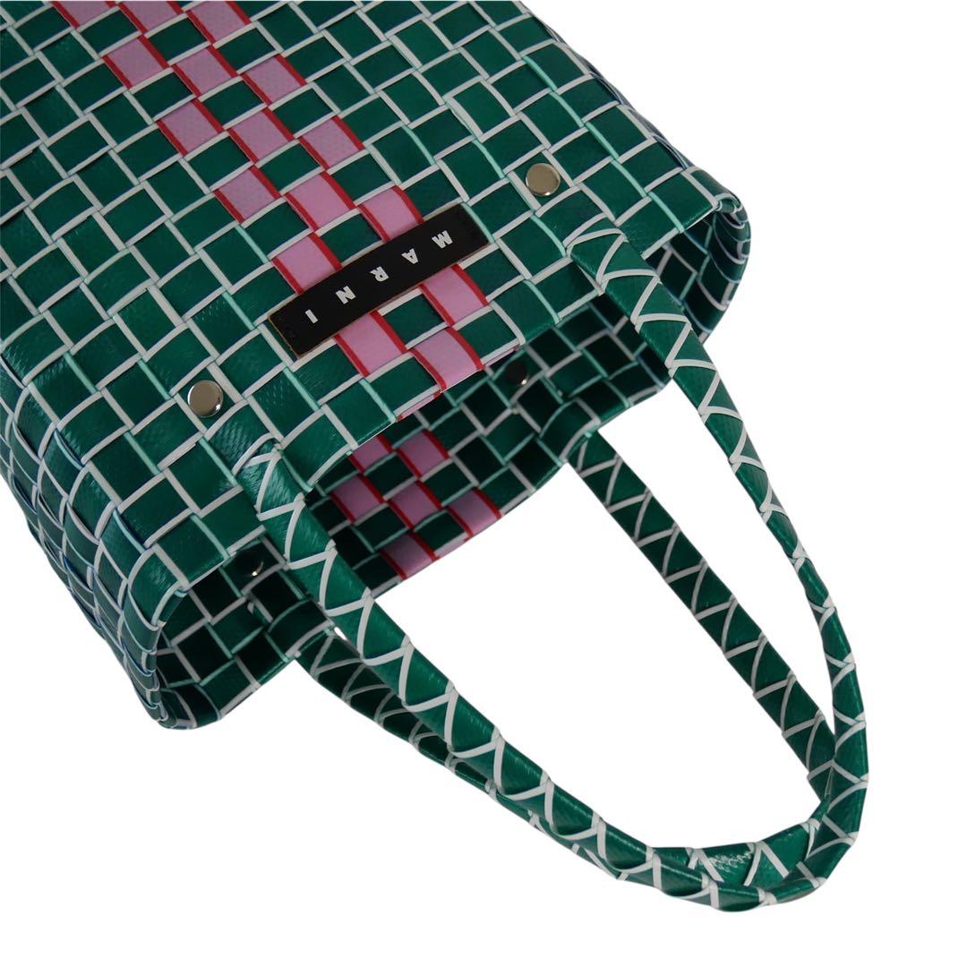 未使用級 マルニ マーケット フラワーカフェ マイクロ かごバッグ グリーン