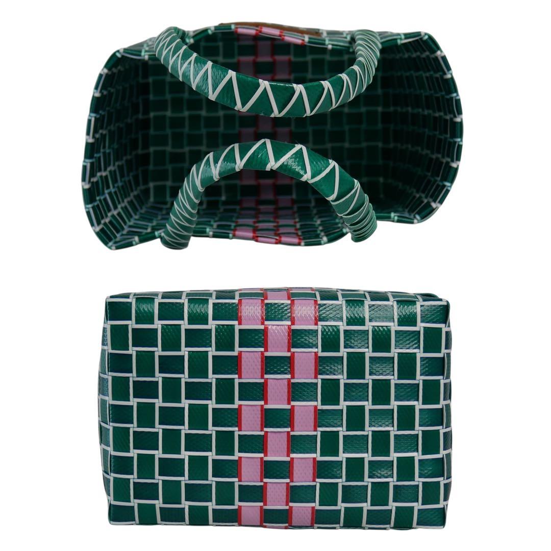 未使用級 マルニ マーケット フラワーカフェ マイクロ かごバッグ グリーン