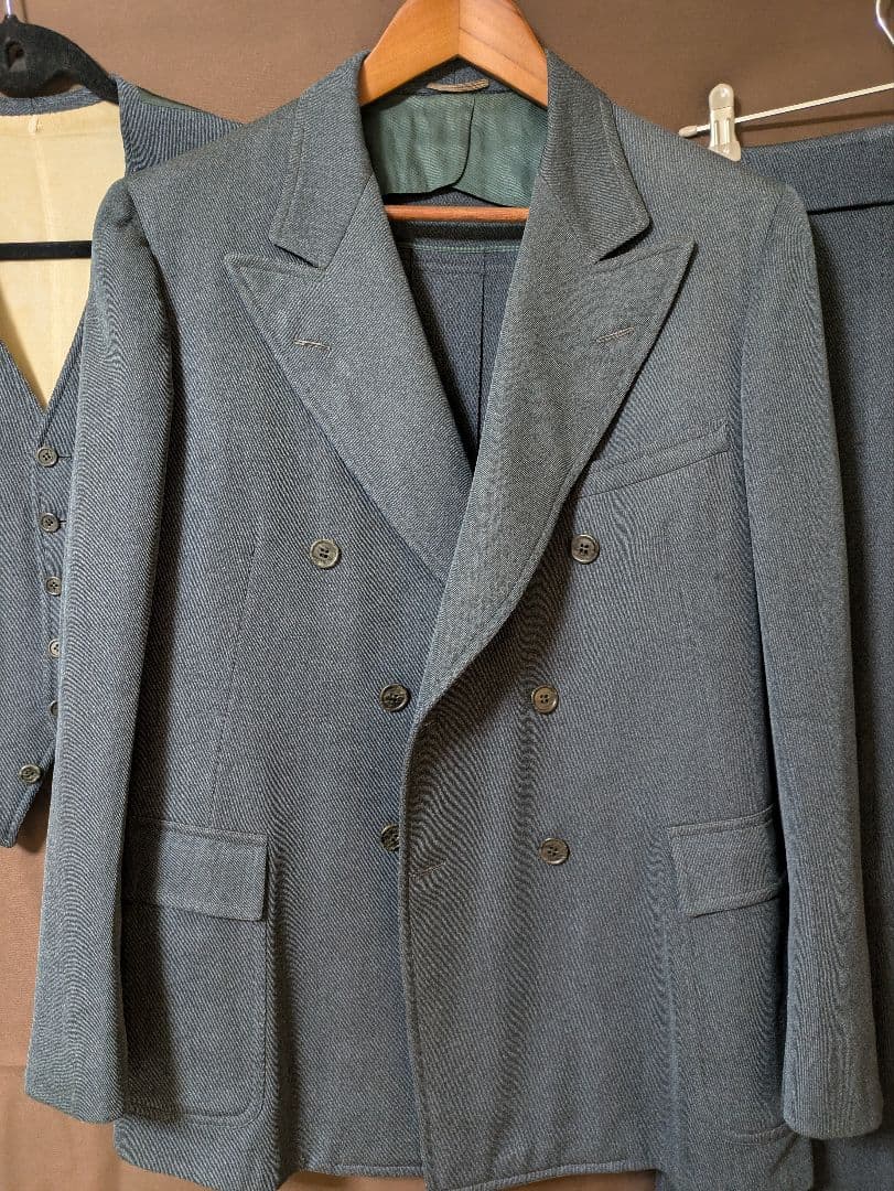 G*f様 1930年代 3ピーススーツ ダブルブレストジャケットティールグリーン