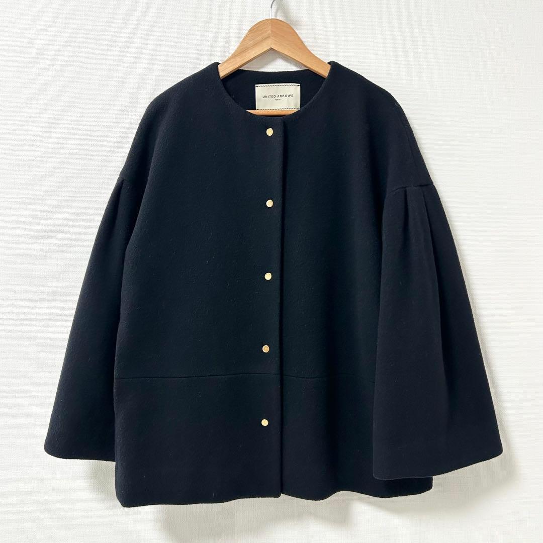 UNITED ARROWS W メタル ノーカラー ショートコート