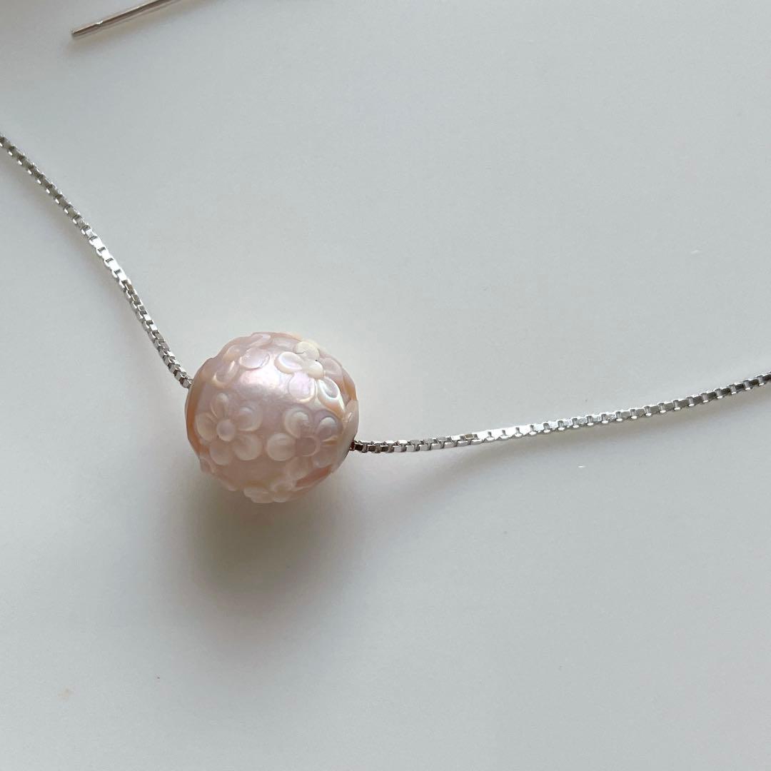Kaya◆希少✧フラワーカービング あこや真珠ネックレス✧ピンク