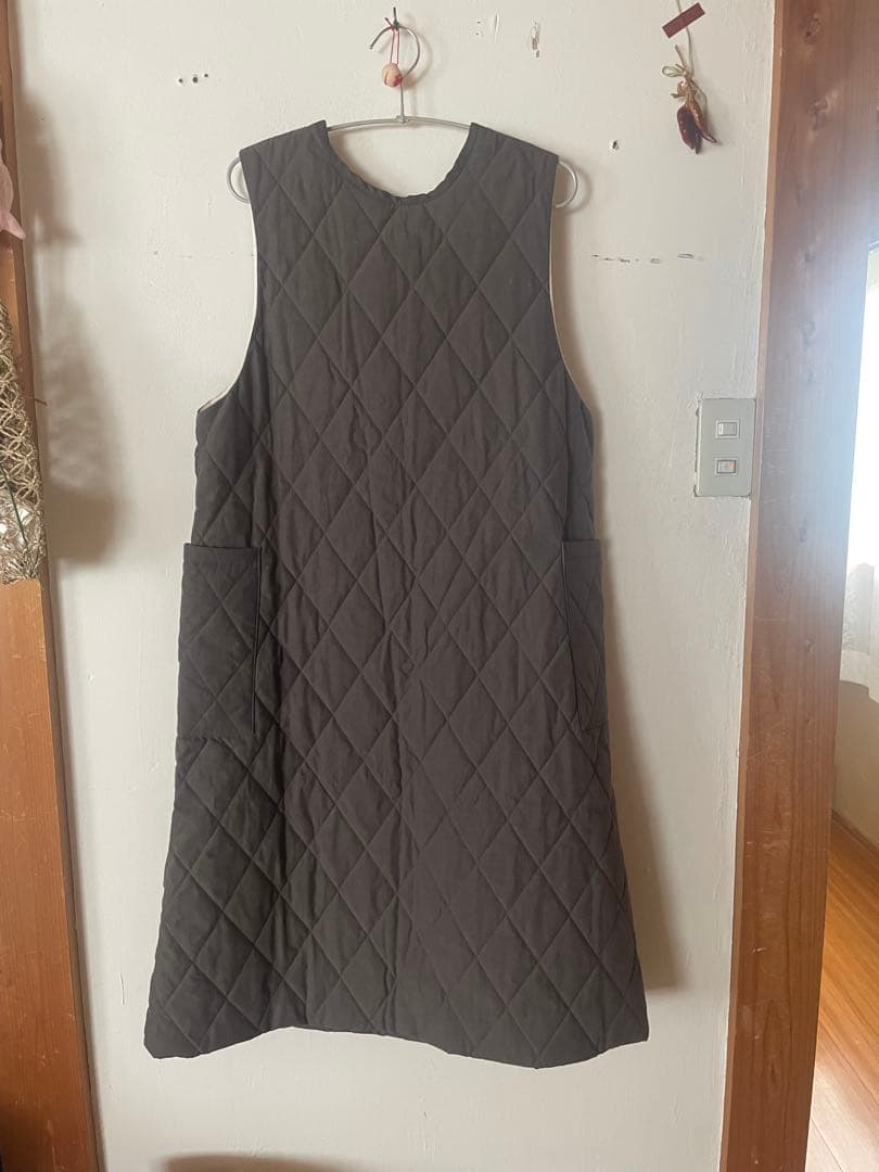 【megg】Gauze ダークブラウン キルティングベスト ノースリーブ