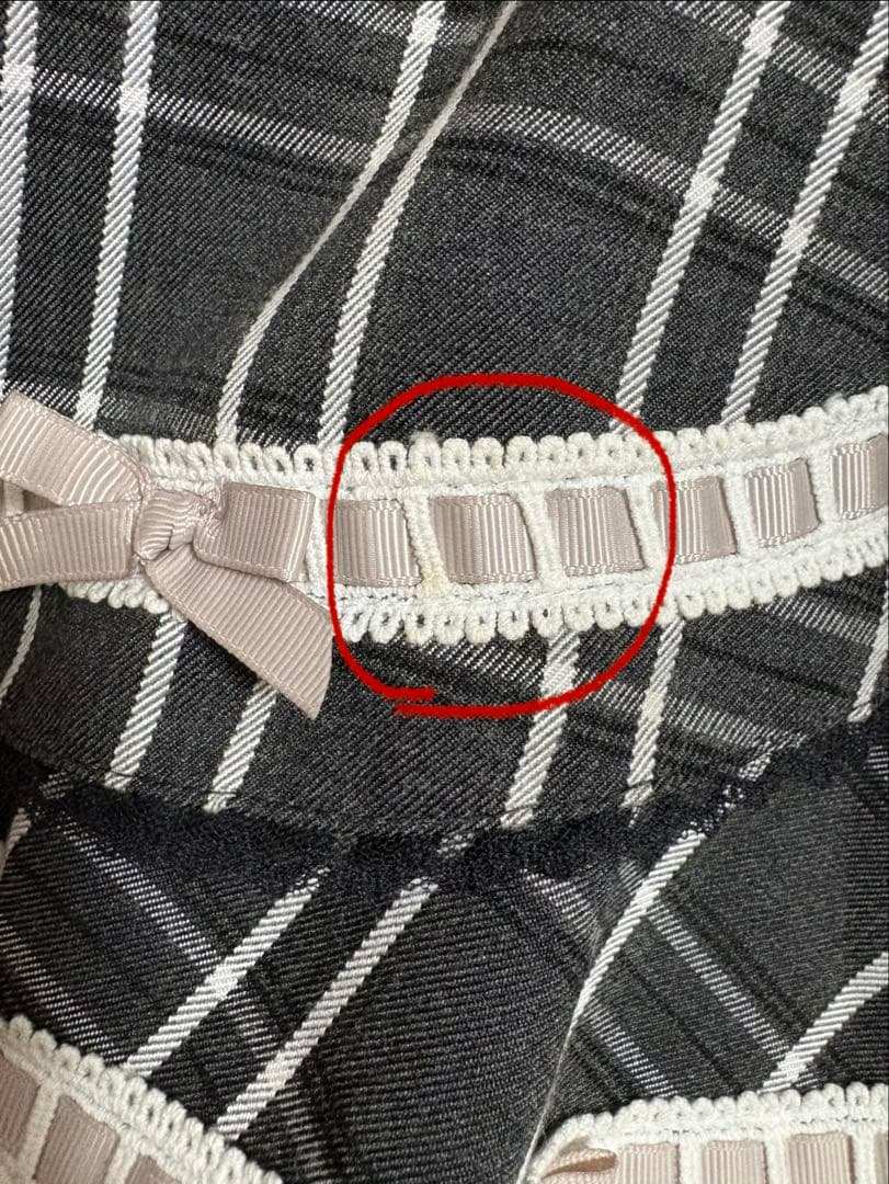 LIZLISA はしごリボンチェックティアードスカート グレー