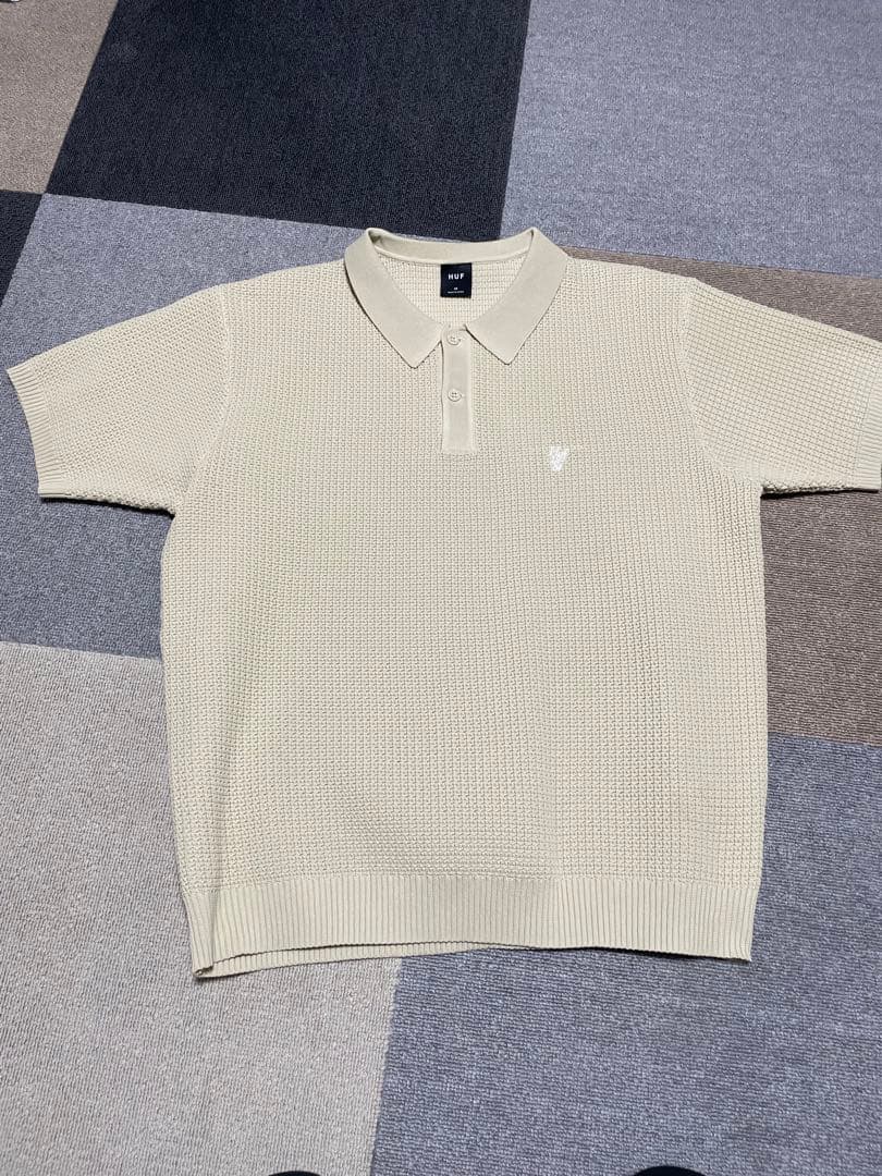 HUF メッシュ編み ベージュ ポロシャツ