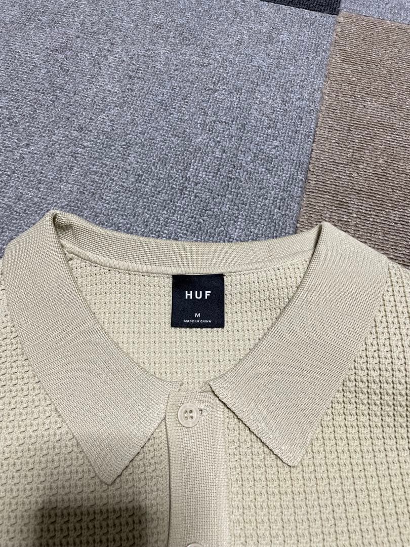 HUF メッシュ編み ベージュ ポロシャツ