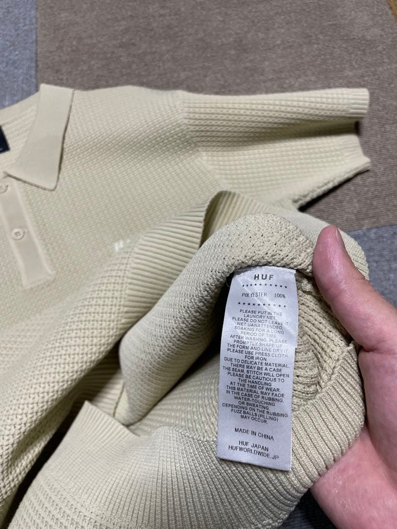 HUF メッシュ編み ベージュ ポロシャツ