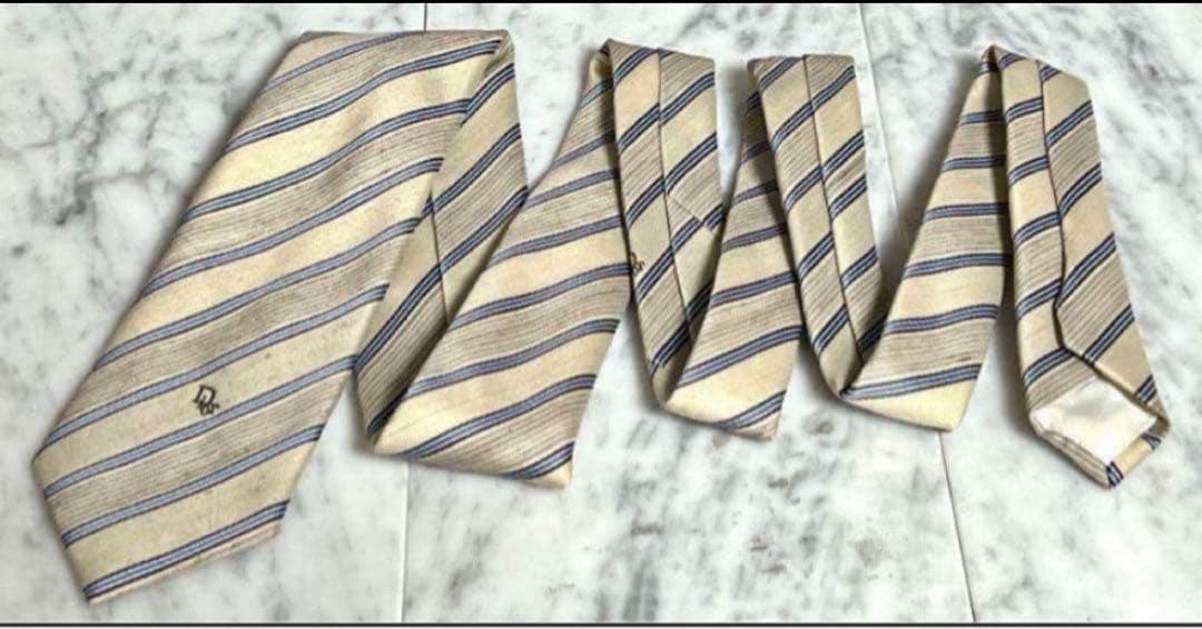 Christian Dior ネクタイ ベージュ系 ストライプ ロゴ柄