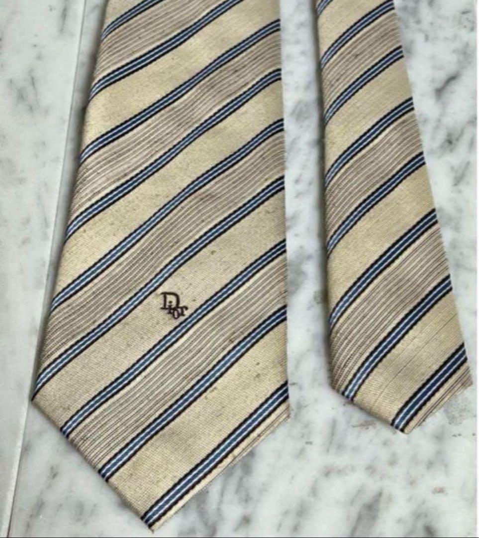 Christian Dior ネクタイ ベージュ系 ストライプ ロゴ柄
