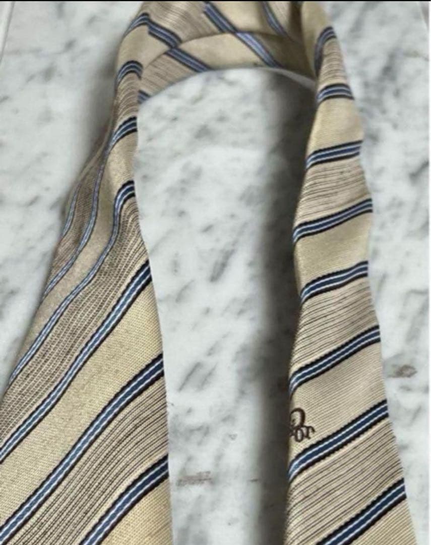 Christian Dior ネクタイ ベージュ系 ストライプ ロゴ柄