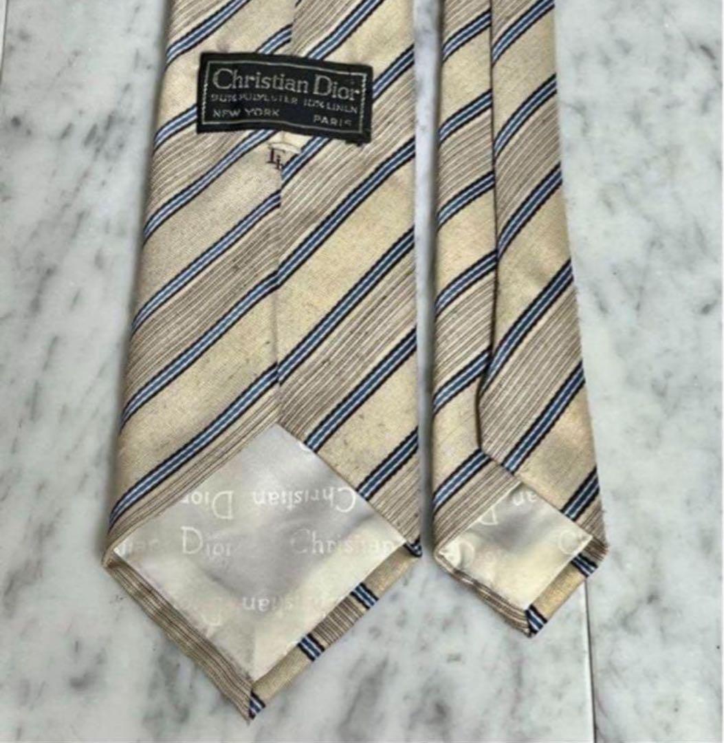 Christian Dior ネクタイ ベージュ系 ストライプ ロゴ柄