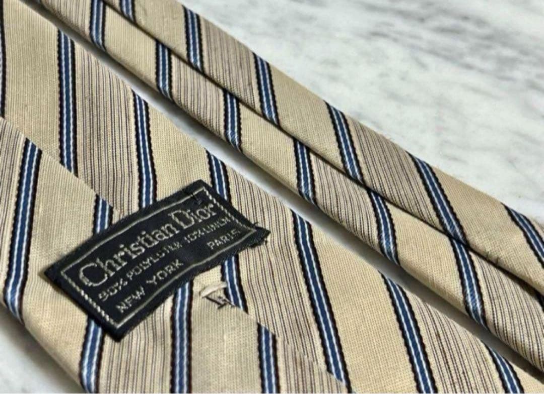 Christian Dior ネクタイ ベージュ系 ストライプ ロゴ柄