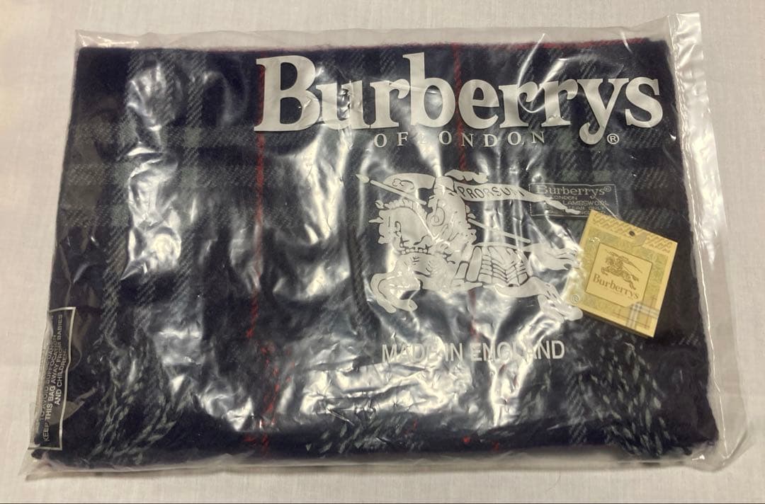 英国製！　BURBERRY ラムウールマフラー ノバチェック　ネイビー　未使用