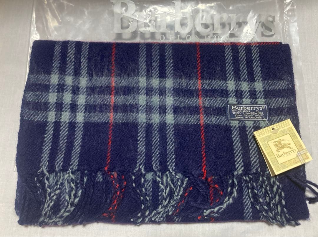 英国製！　BURBERRY ラムウールマフラー ノバチェック　ネイビー　未使用