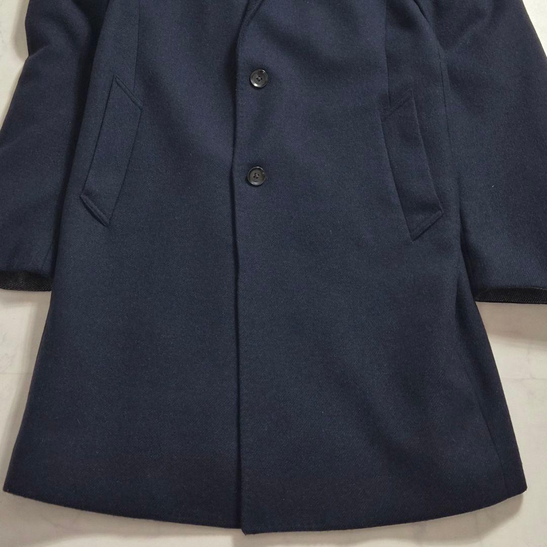 【美品 LL】スーツセレクト 尾州ウール チェスターコート ネイビー