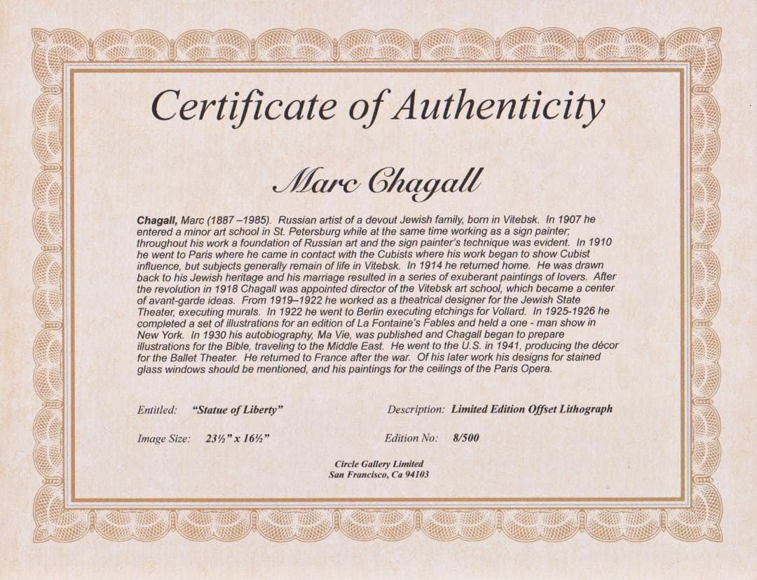 シャガール リトグラフ『自由の女神』ニューヨーク アートエキスポ 大型ポスター