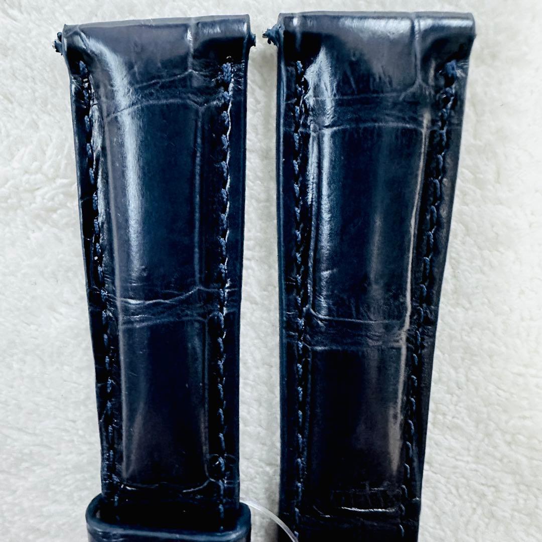 2069#19mm-16mmミッドナイトブルー★本物クロコダイルベルト★スイス製