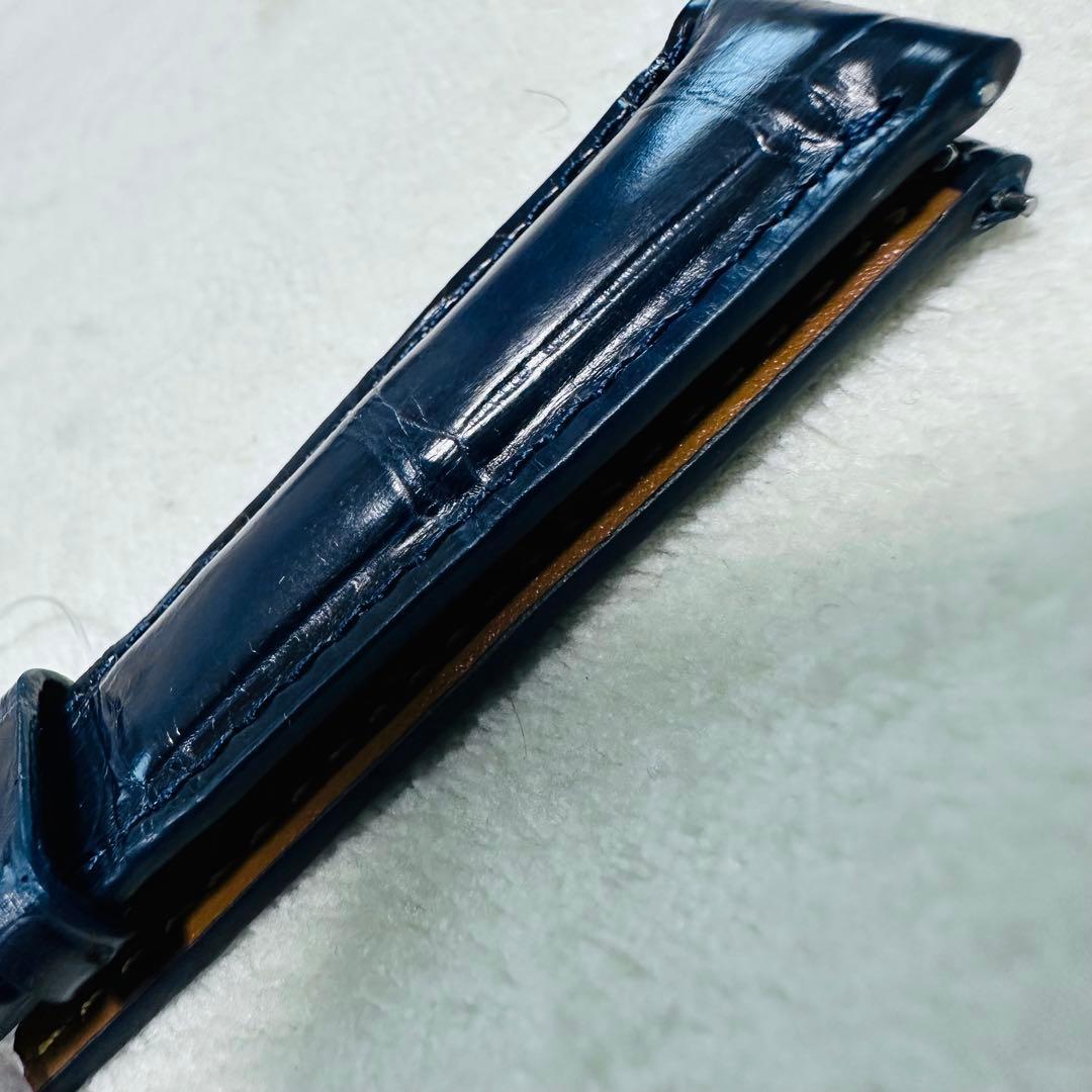 2069#19mm-16mmミッドナイトブルー★本物クロコダイルベルト★スイス製