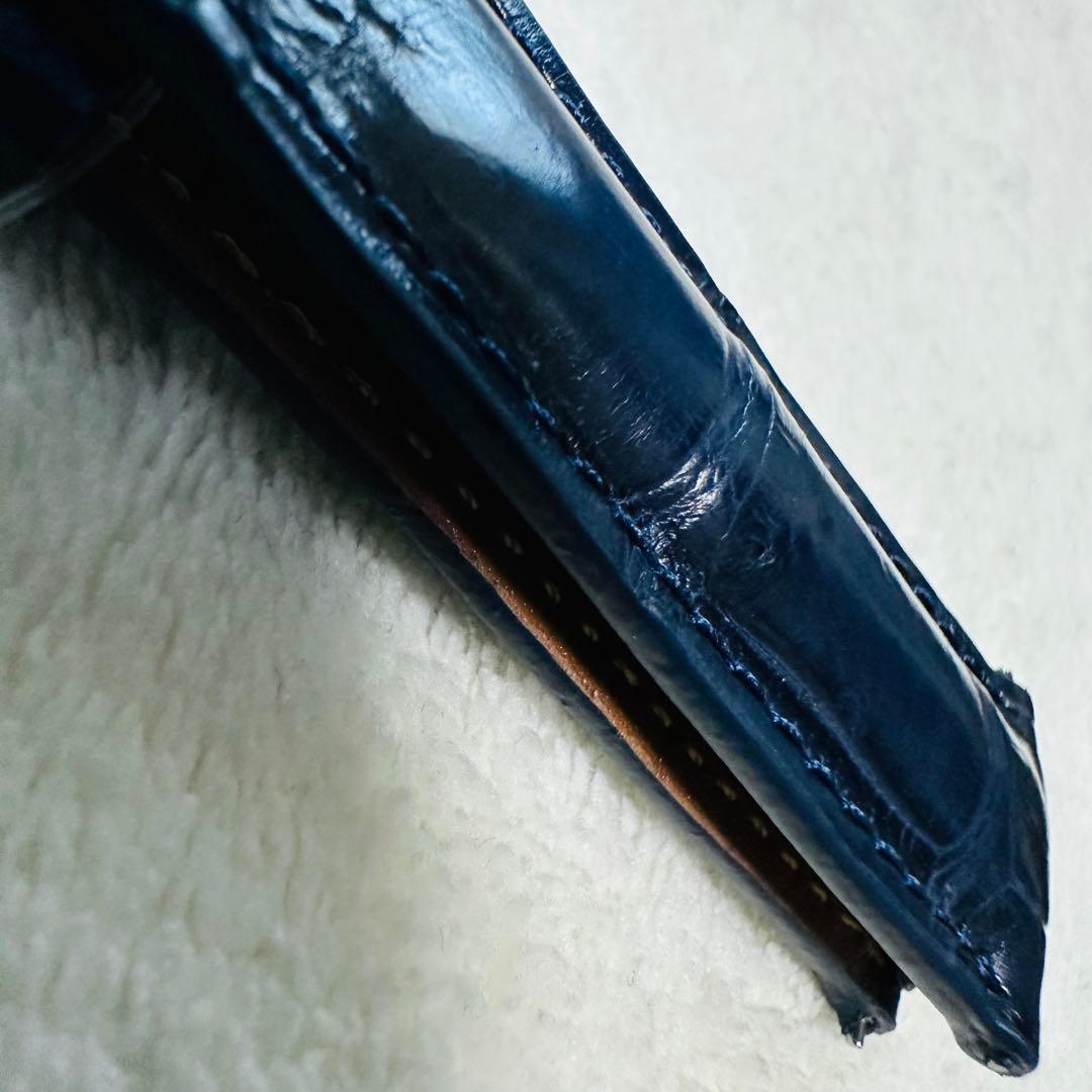 2069#19mm-16mmミッドナイトブルー★本物クロコダイルベルト★スイス製