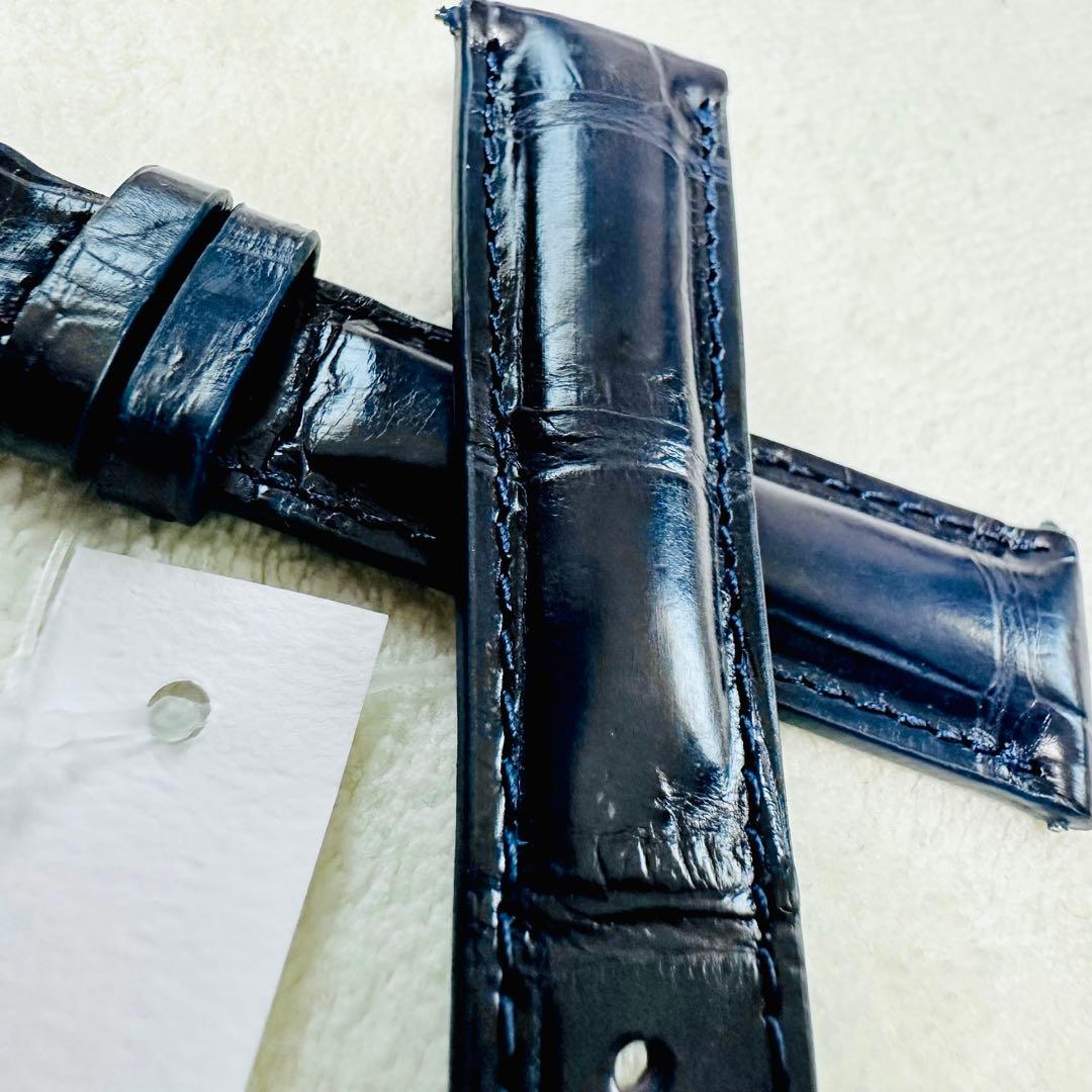 2069#19mm-16mmミッドナイトブルー★本物クロコダイルベルト★スイス製