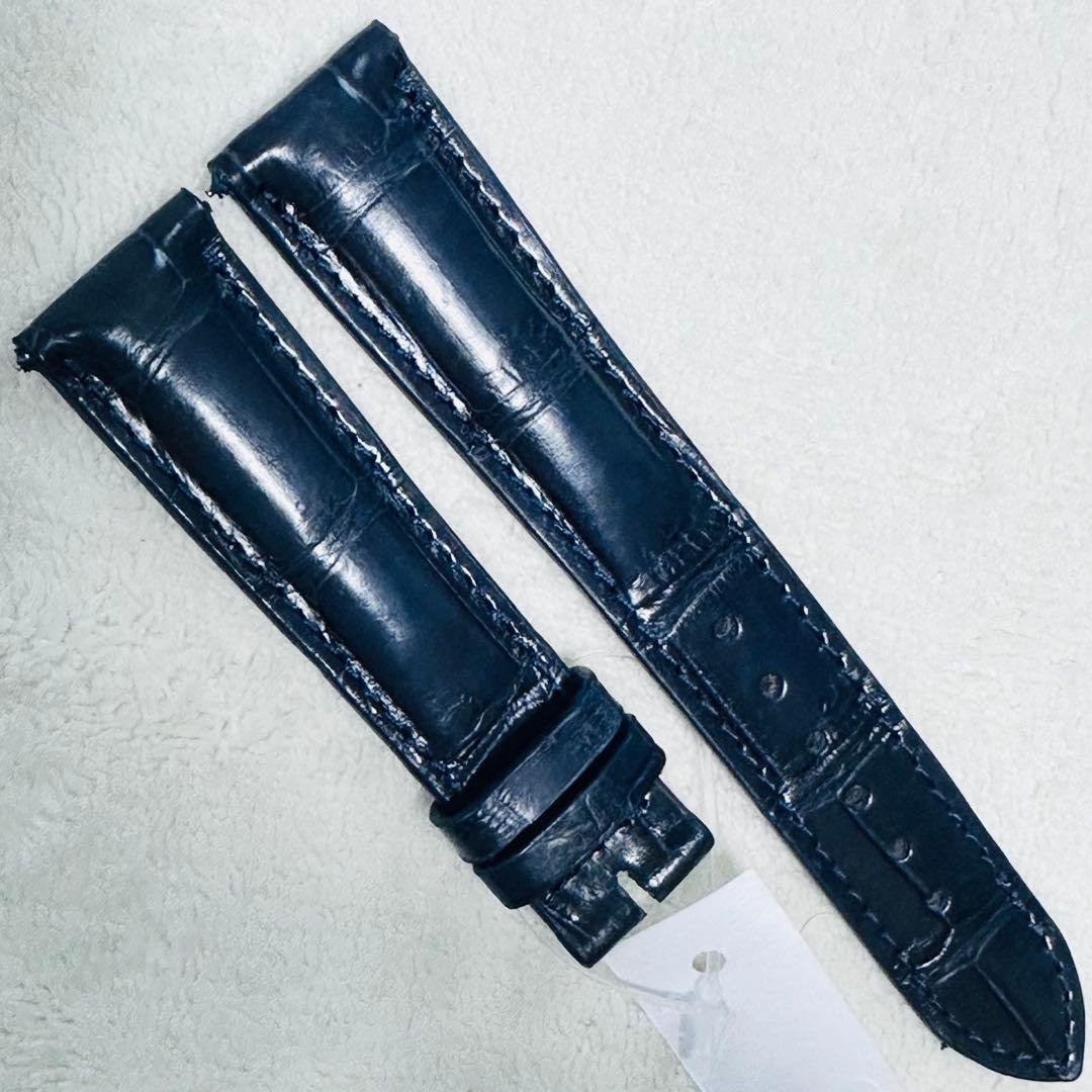 2069#19mm-16mmミッドナイトブルー★本物クロコダイルベルト★スイス製