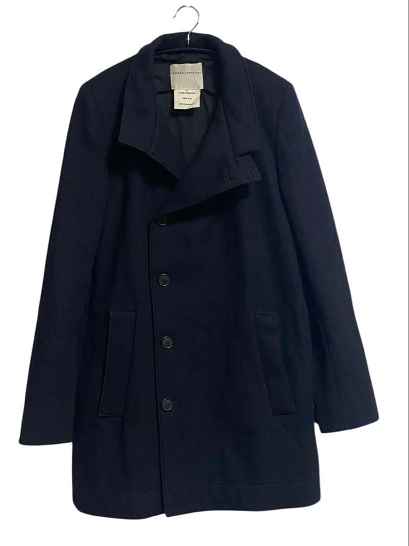 アーカイブ　ステファンシュナイダー　スタンドカラー　コート　ウール　ネイビー