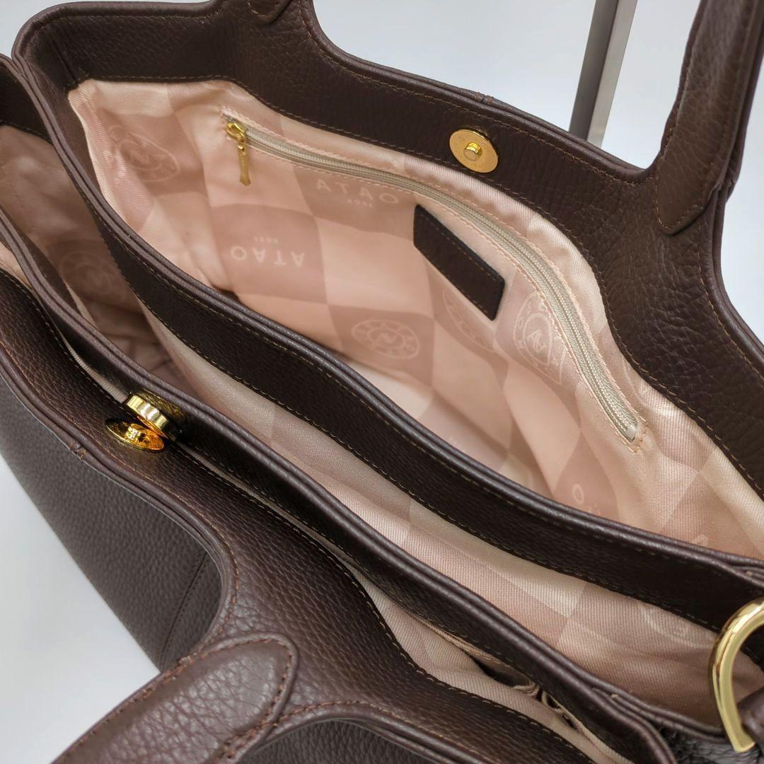 極美品　ATAO アタオ　2wayショルダーバッグ　A4サイズ シボ　ブラウン