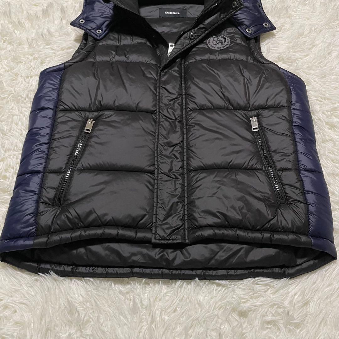 極美品　DIESEL フーディ中綿ベスト　ブレイブマン　ワッペン　2way 黒
